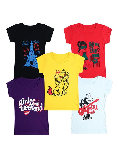 pack of 5 round neck printed tees - 20100932 - Very Small Image - 1