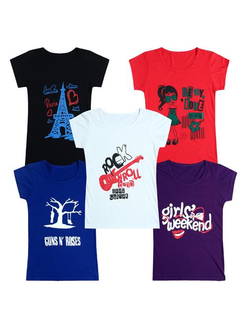 pack of 5 round neck printed tees - 20100938 - Very Small Image - 1