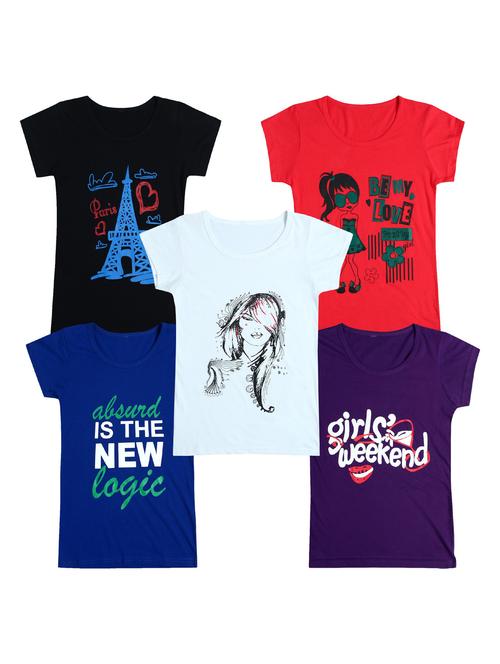pack of 5 round neck printed tees - 20100945 - Very Small Image - 1