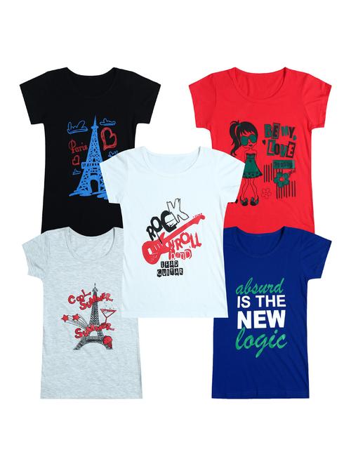 pack of 5 round neck printed tees - 20100957 - Very Small Image - 1
