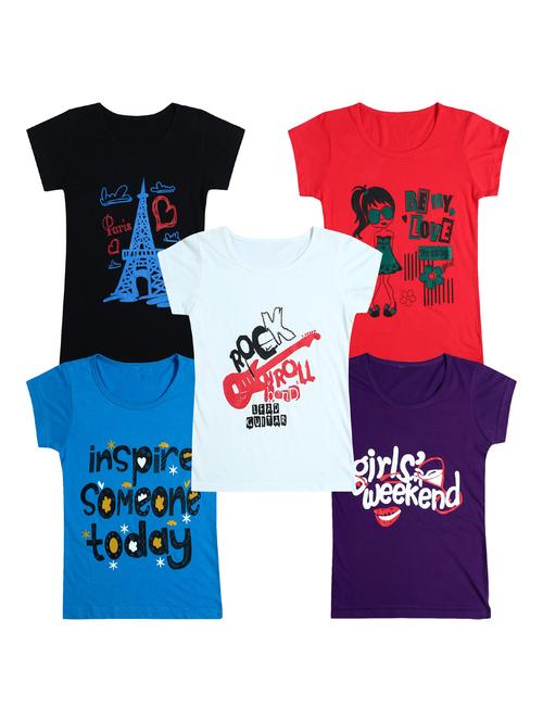 pack of 5 round neck printed tees - 20100960 - Very Small Image - 1