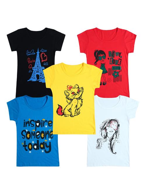 pack of 5 round neck printed tees - 20100961 - Very Small Image - 1