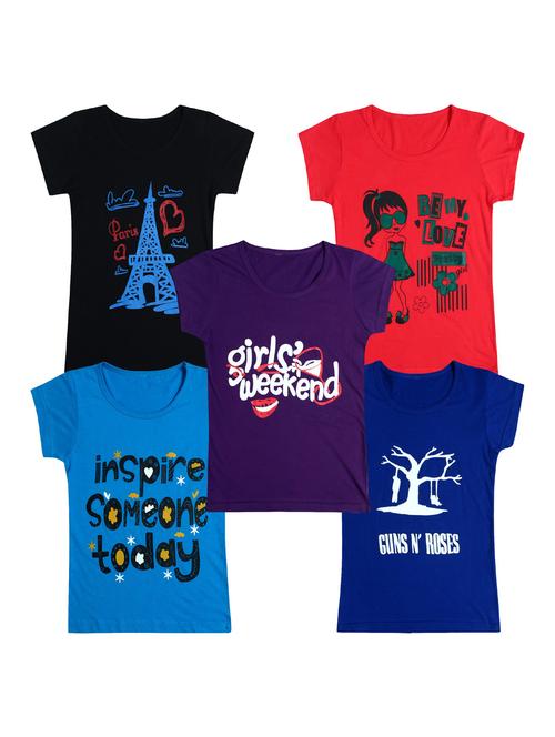 pack of 5 round neck printed tees - 20100968 - Very Small Image - 1