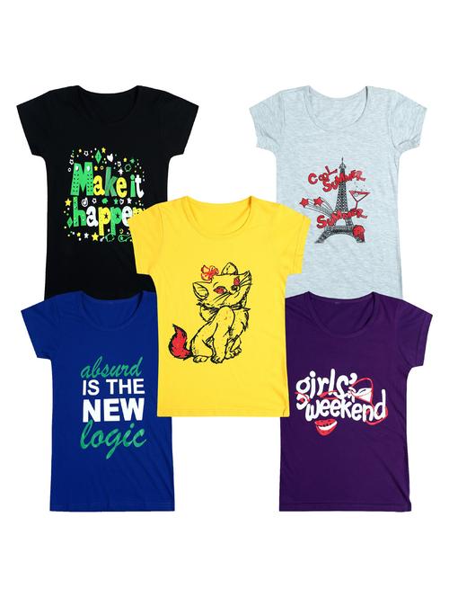 pack of 5 round neck printed tees - 20100996 - Very Small Image - 1