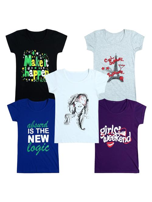 pack of 5 round neck printed tees - 20100998 - Very Small Image - 1