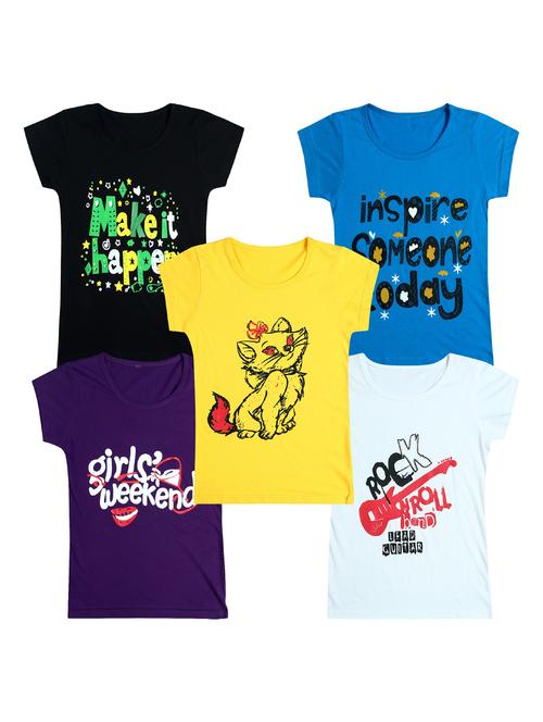 girls pack of 5 printed tees - 20101000 - Very Small Image - 1