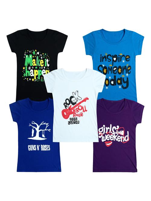 pack of 5 round neck printed tees - 20101005 - Very Small Image - 1