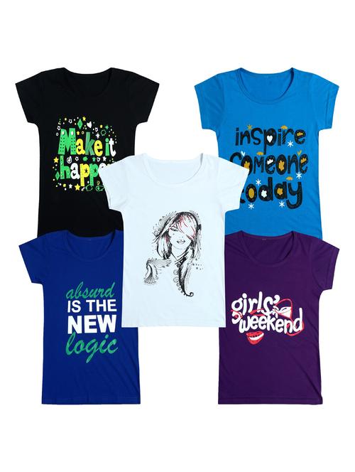 pack of 5 round neck printed tees - 20101012 - Very Small Image - 1