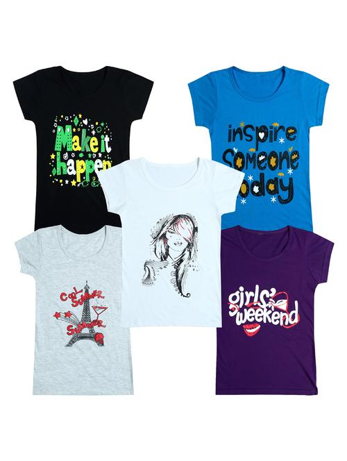 pack of 5 round neck printed tees - 20101017 - Very Small Image - 1