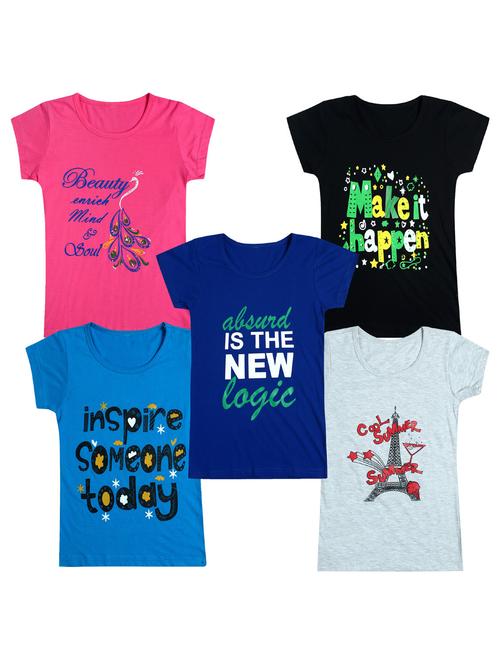 pack of 5 round neck printed tees - 20101021 - Very Small Image - 1