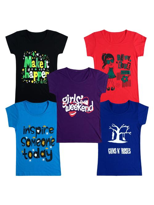 pack of 5 round neck printed tees - 20101054 - Very Small Image - 1