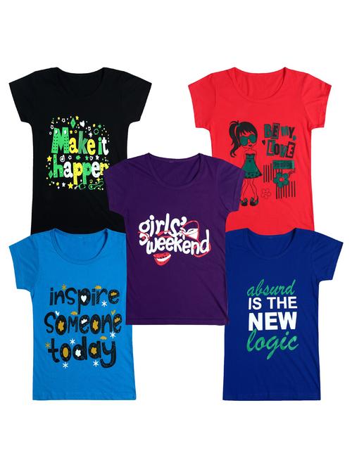 pack of 5 round neck printed tees - 20101059 - Very Small Image - 1