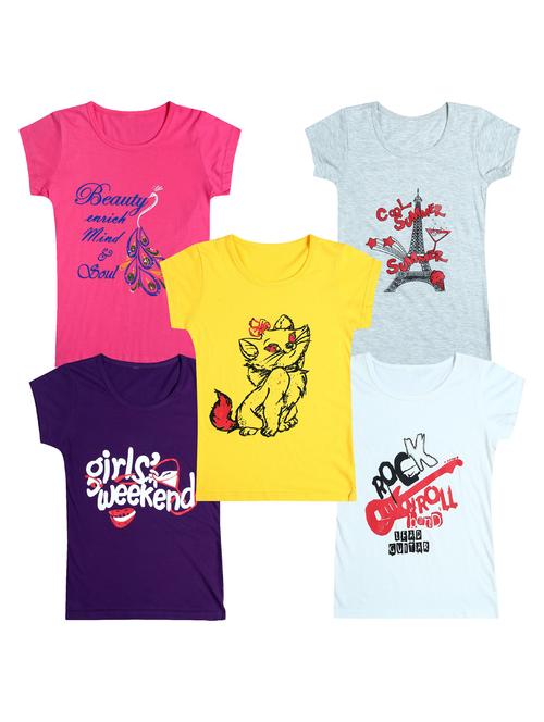 pack of 5 round neck printed tees - 20101071 - Very Small Image - 1