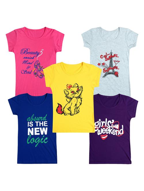 pack of 5 round neck printed tees - 20101081 - Very Small Image - 1