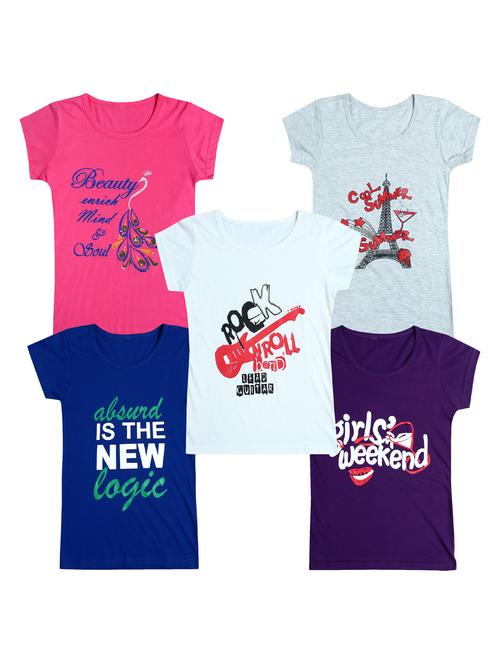 pack of 5 round neck printed tees - 20101082 - Very Small Image - 1