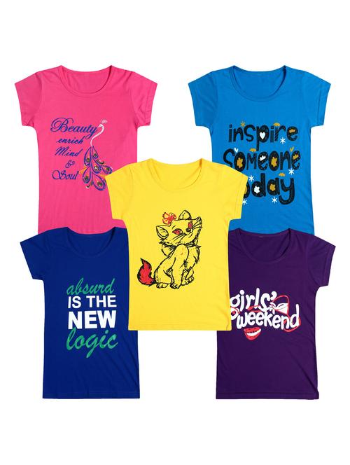 pack of 5 round neck printed tees - 20101095 - Very Small Image - 1