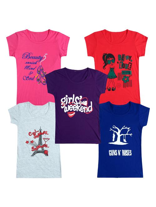 pack of 5 round neck printed tees - 20101135 - Very Small Image - 1