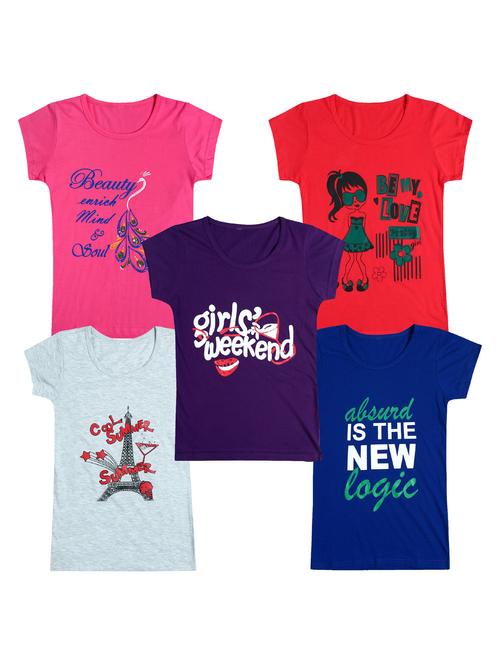 pack of 5 round neck printed tees - 20101139 - Very Small Image - 1