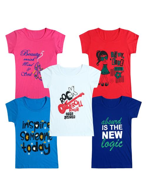 pack of 5 round neck printed tees - 20101151 - Very Small Image - 1