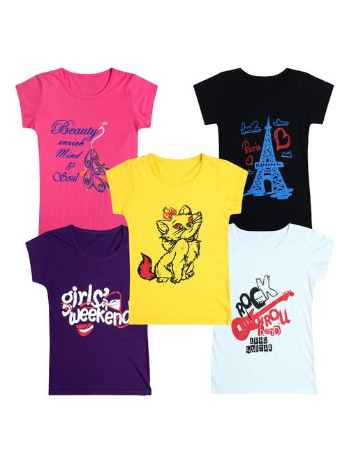 pack of 5 round neck printed tees - 20101161 - Very Small Image - 1