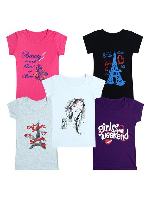 pack of 5 round neck printed tees - 20101173 - Very Small Image - 1