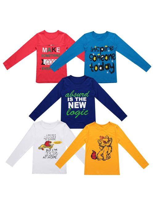 pack of 5 round neck printed tees - 20101562 - Very Small Image - 1