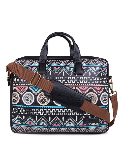 black printed leatherette laptop bag - 20101903 - Very Small Image - 1