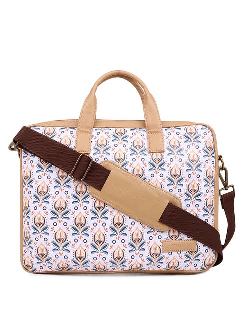 beige printed leatherette laptop bag - 20101913 - Very Small Image - 1