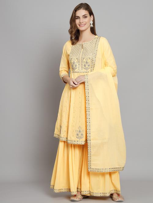 embroidered kurta sharara set with dupatta - 20102615 - Very Small Image - 1