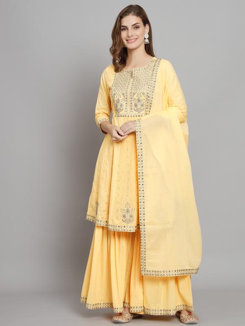 yellow cotton suit set - 20102632 - Very Small Image - 1