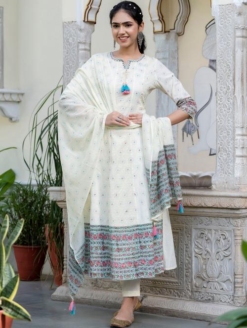 cream printed suit set - 20102639 - Very Small Image - 1