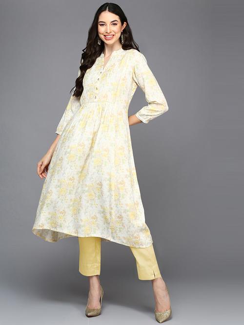 white cotton blend aline kurta - 20102830 - Very Small Image - 1