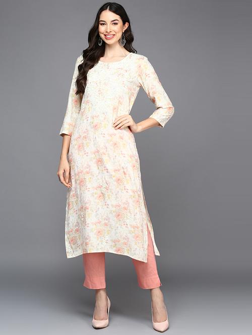 offwhite cotton blend straight kurta - 20102840 - Very Small Image - 1