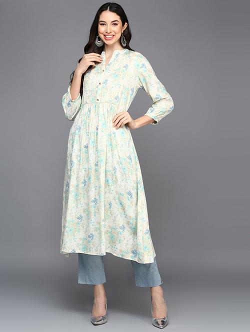 offwhite cotton blend aline kurta - 20102843 - Very Small Image - 1