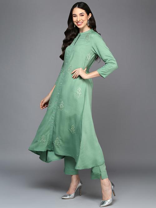 green silk blend suit set - 20102874 - Very Small Image - 1
