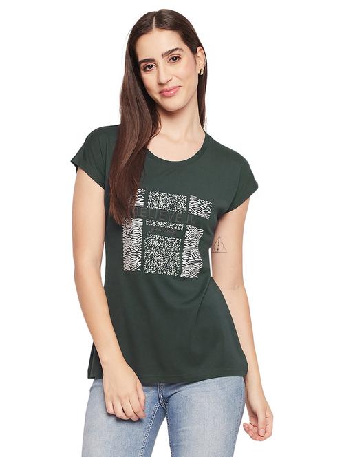 women's chest print round neck t-shirt - 20107387 - Very Small Image - 1