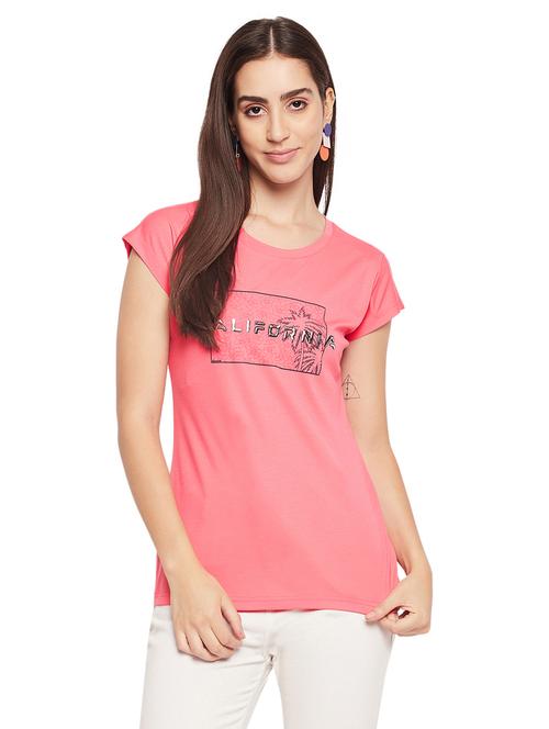 women's chest print round neck t-shirt - 20107390 - Very Small Image - 1