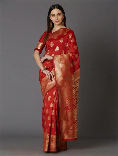 red kanjivaram saree with blouse - 20109729 - Very Small Image - 1