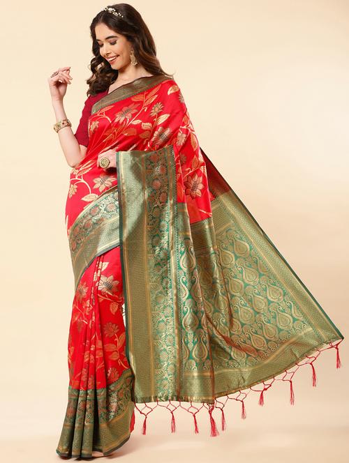 red banarasi saree with blouse - 20109744 - Very Small Image - 1