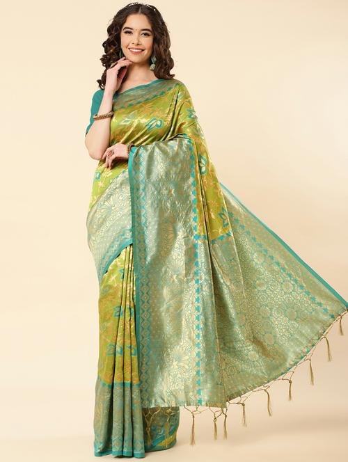 green banarasi saree with blouse - 20109759 - Very Small Image - 1