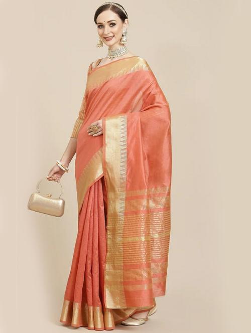 orange banarasi saree with blouse - 20109766 - Very Small Image - 1