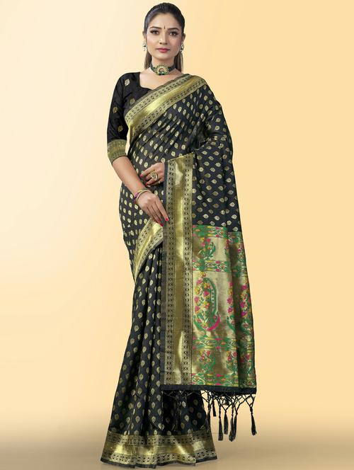 black banarasi saree with blouse - 20109781 - Very Small Image - 1
