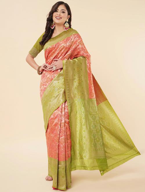 orange banarasi saree with blouse - 20109791 - Very Small Image - 1