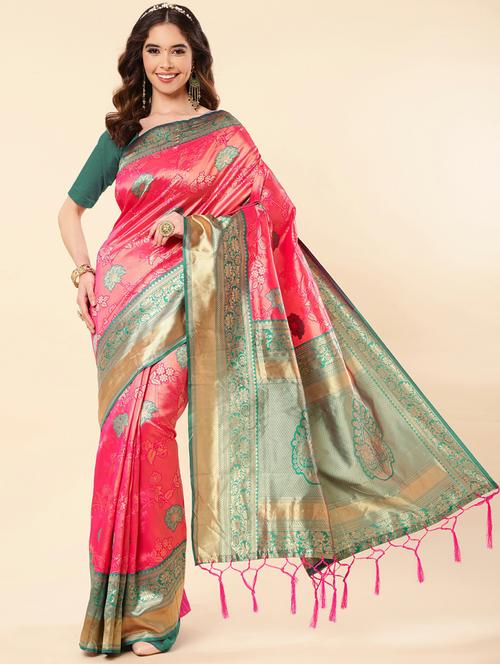 pink banarasi saree with blouse - 20109802 - Very Small Image - 1