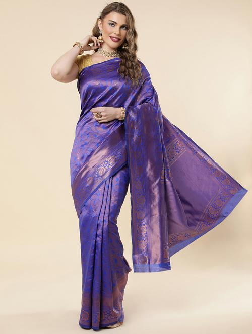 blue banarasi saree with blouse - 20109812 - Very Small Image - 1