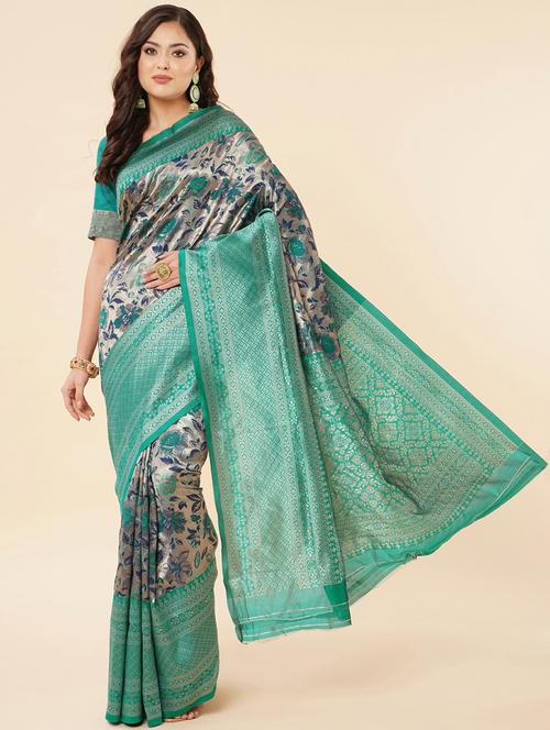 green banarasi saree with blouse - 20109827 - Very Small Image - 1
