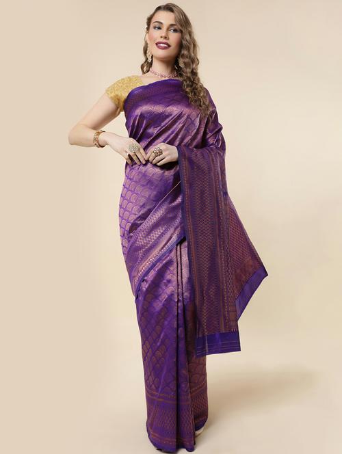 blue banarasi saree with blouse - 20109860 - Very Small Image - 1