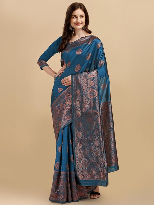 blue banarasi saree with blouse - 20109874 - Very Small Image - 1