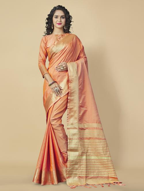 orange banarasi saree with blouse - 20109878 - Very Small Image - 1