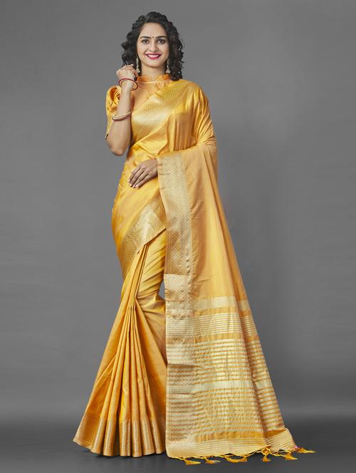 yellow banarasi saree with blouse - 20109881 - Very Small Image - 1